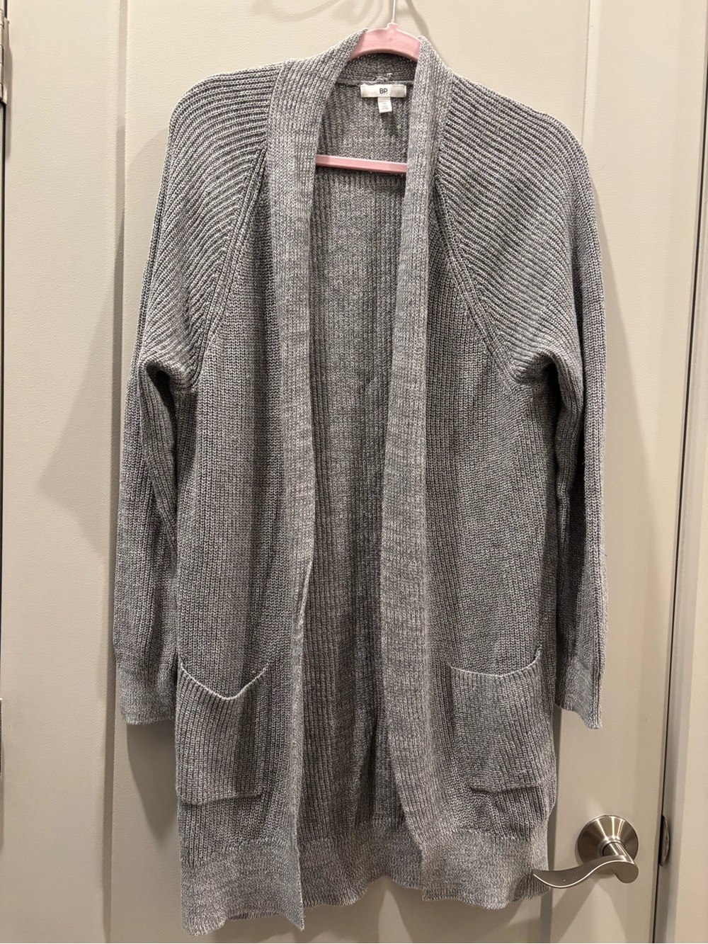 Nordstrom brand BP Gray Open-Front Ribbed Cardigan with Pockets